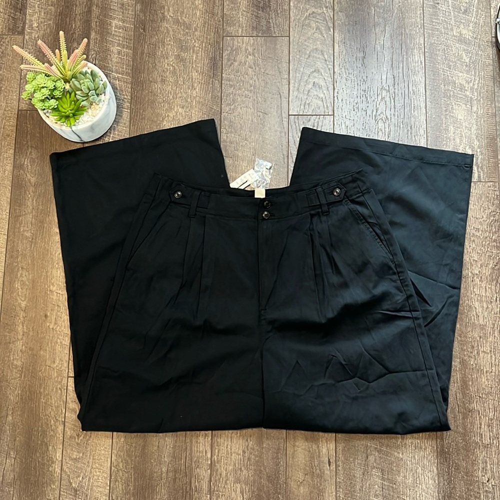 NWT Madewell Harlow wide leg black linen pants C